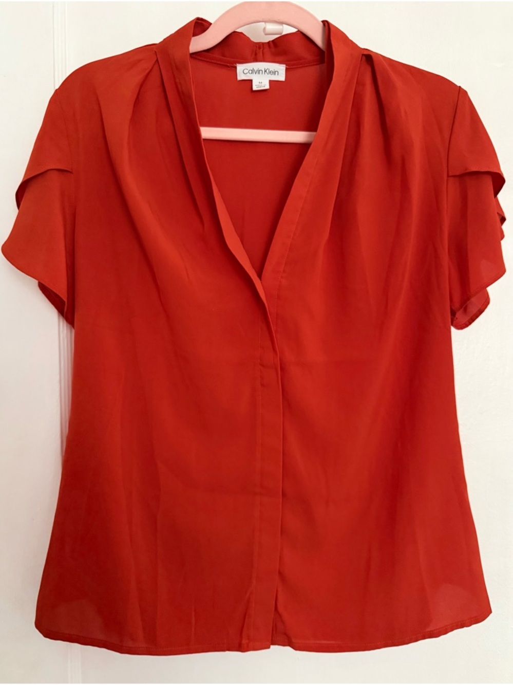 NWOT Calvin Klein Women's Orange Silky Tulip-Sleeve Blouse Medium - Picture 14 of 14